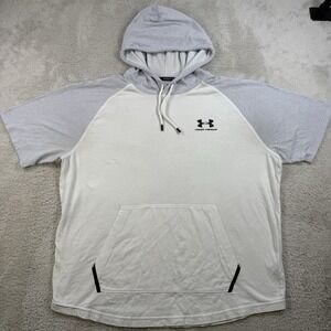 Under Armour Hoodie Mens 2XL White Grey Loose Short Sleeve Active Gym Heatgear